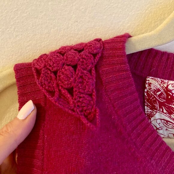 Burn 'n Violet Magenta Sweater Vest Crochet & Shells Boho Size XS - Picture 4 of 11
